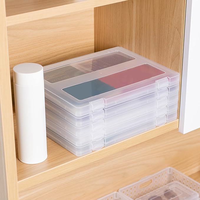 4 Pack A4 Paper Storage Box, A4 Document Case for 8.5" x 11" Letter Paper, Scrapbook Storage Box, File Portable Project Case for Magazine,Envelopes(Inner Size 12.2 x 8.9 x 0.7 in)