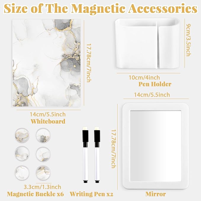 11 Pcs School Lockers Magnetic Decor Locker Accessories Kit with Magnetic Marble Print Whiteboard Mirror Pen Holder Buckles Lockers Organizer Decorations Locker Essentials for Back to School Supplies