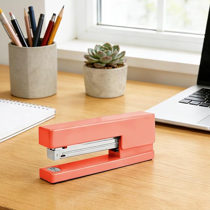 Stapler 25 Sheet Capacity with 830 Staples and Staple Remover, Full Strip Staplers for Desk, No Jam, Non-Slip for Office & School, Orange