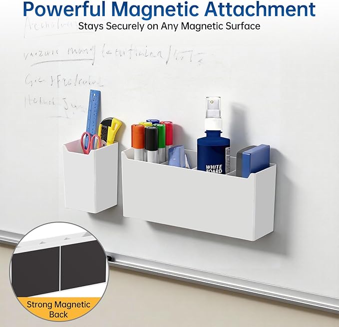 FRETONBA 2 Pack Magnetic Dry Erase Marker Holder, Large & Small Whiteboard Organizer with Removable Dividers, Magnetic Pen Caddy for Refrigerator Locker Office