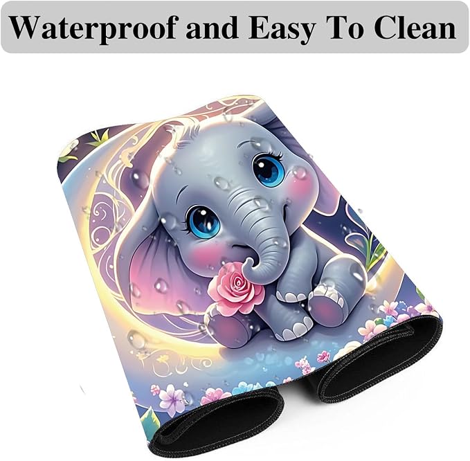 Mouse Pad Gaming Mousepad 31.5x11.8 Inch XXL Large + Coasters,Desk Mat with Stitched Edges, Non-Slip Rubber Base, Thick Mouse Pad for Computer, Laptop, Office & Home - Cute Elephant Moon