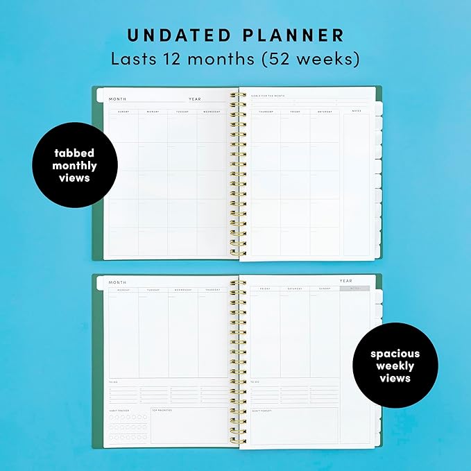 PAPERAGE Undated 12 Month Weekly & Monthly Planner with Durable Cover & Spiral Binding, 7.5 in x 9 in, Productivity Planner with Note Pages, Goals & Budget Trackers, Stickers & Bookmark (Navy)