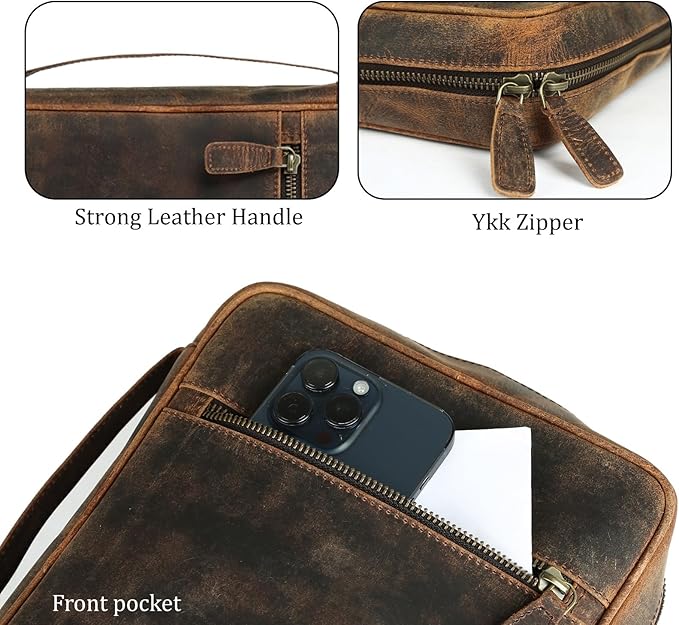 Leather Bible Cover for Men & Women – Zippered Bible Case with Handle, Note & Pen Organizer – Fits Large Study Bible – 11.5x8.5 Inch (Hunter)