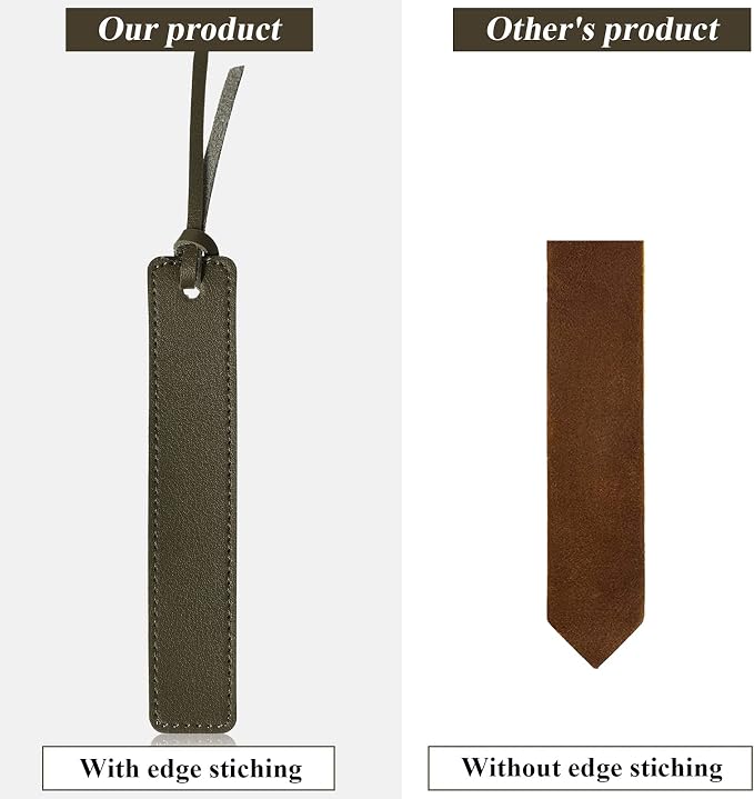 Zonon 10 Pieces Leather Bookmarks Handmade Genuine Leather Page Markers Personalized Bookmarks for Book Reading Bookworm Book Lovers Readers Writers Accessories(Olive Green)