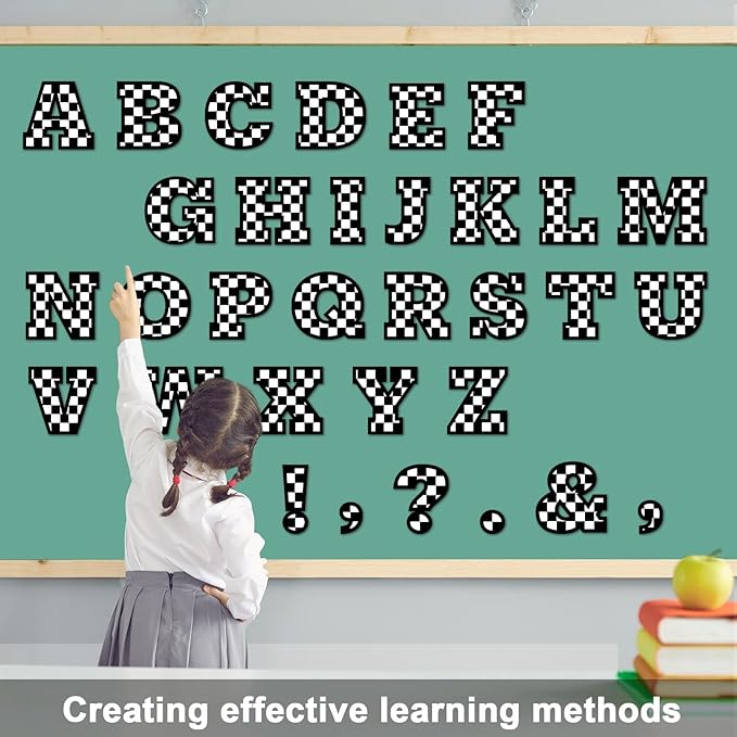 150 PCS Large 6" Bulletin Board Letters Set, Checkered Classroom Alphabet Cutout Letter for Black White Racing Bulletin Board Display Home School, A Great Helper to Inspire Students' Learning Interest