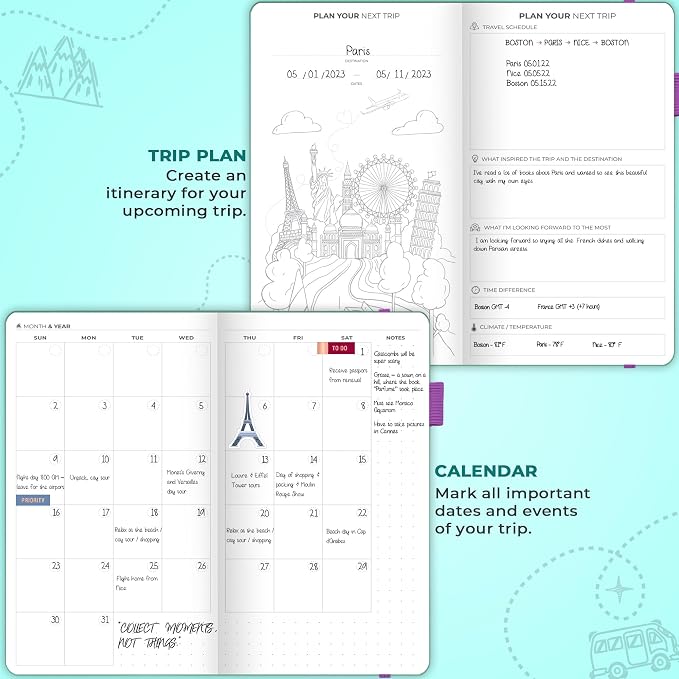 Clever Fox Travel Journal Pocket – Vacation & Road Trip Itinerary Planner Organizer & Traveling Memory Diary – Small Traveler Notebook (Turquoise)