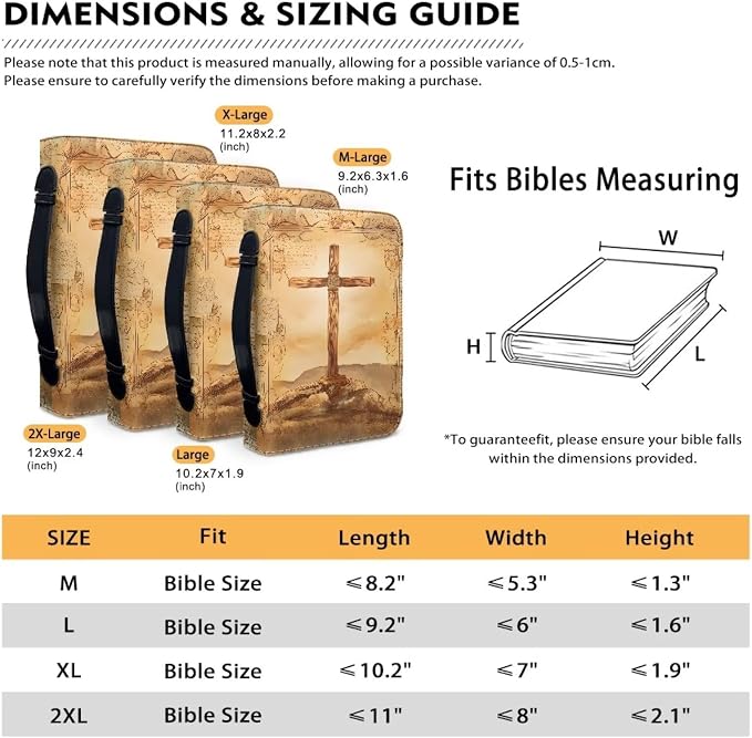 Retro Cross Monogram Bible Covers for Women Large Size PU Leather Bible Carrying Case with Handle Waterproof Bible Protector Portable Bible Organizer Bag