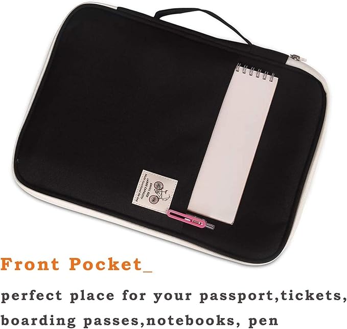 JAKAGO A4 Travel Portfolio Multifunctional Document Organizer Zippered Case for Office Supplies (Black)