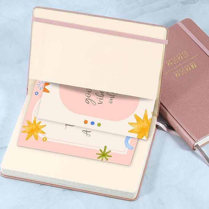 2026-2027 Planner - Academic Planner 2026-2027, 26-27 Planner Weekly and Monthly, 5.75" x 8.25", Jul. 2026 - Jun. 2027, Saffiano Leather with Thick Paper, Hardcover, Pen Holder, Back Pocket with Notes Pages - Rose Gold