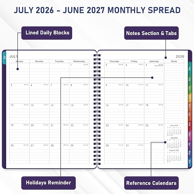 Planner 2026-2027 - Academic Planner from July 2026 - June 2027, 8" x 10", Calendar Planner 2026-2027, Weekly and Monthly Planner Spiral Bound, Flexible Cover, To-Do List, 12 Monthly Tabs