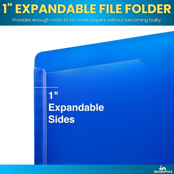 1InTheOffice File Folders, Plastic, Assorted Colors, Letter Size, Expandable, 20 Pack