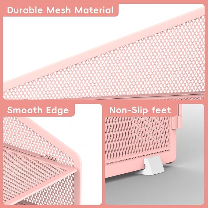 Desk File Organizer, Paper Organizer with 4 Letter Trays and 2 Vertical Upright Sections, Desk Organizers and Accessories for Office, School, Home (Pink)
