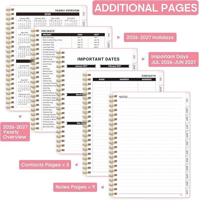 8.5" x 11" Academic Planner 2026-2027, Weekly & Monthly Calendar Planner Book, July 2026 – June 2027, Large Hardcover Organizer with Tabs, Perfect for Teachers, Students, Women & Men – A4, Pink
