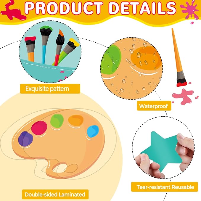 Art Paint Bulletin Board Set Creativity Starts Here Classroom Decoration Artist Painting Kit Colorful Splatter Bulletin Paper Cutouts for Back to School Chalkboard Wall Teacher Supplies