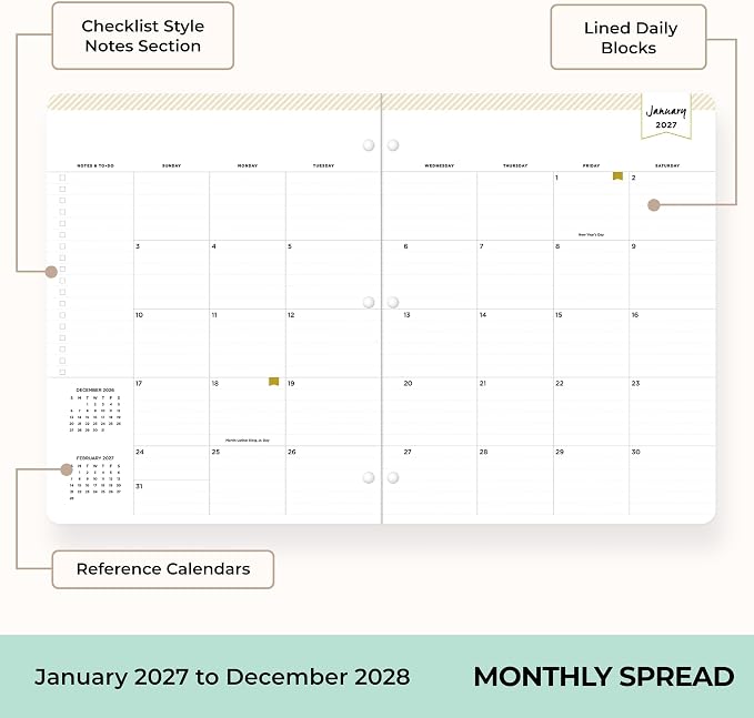 Blue Sky Day Designer 24 Month 2027 Monthly Planner Calendar, January 2027 - December 2028, 8.5" x 11", Flexible Cover, Stapled Binding, Orange Blossom Mint