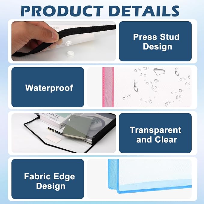 6 PCS 11 x 17 Inch Expandable Tabloid Size Document Folder with Label A3 Plastic Folders for Documents Expanding File Wallet Envelope Size Waterproof Black Pink Blue Clear Plastic File Pouch