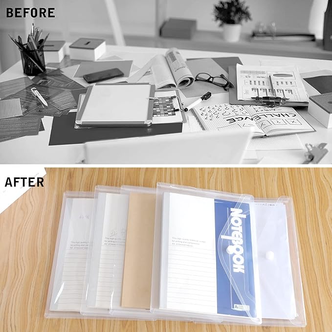 Toplive File Folders,12 Packs Plastic Envelopes Clear A5 Letter Size Waterproof Poly Envelopes Folders with Snap Closure for Office School Supplie