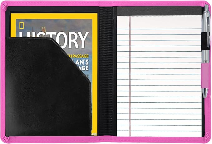 Padfolio/Portfolio Binder, Mini Padfolio Portfolio Binder 5 x 8 Legal Writing Pad, A5 Document Organizer Folder for Men Women, Rose Red