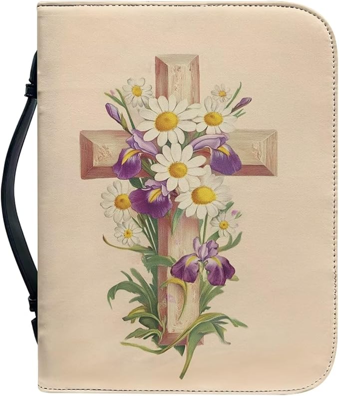 Sunflower & Cross Bible Cover Case for Women Bible Case for Girls Bible Study Supplies Bag with Wrist Strap Christian Gifts-Size：XL