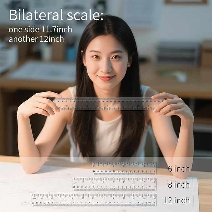 Ruler 12 Inch 8 Inch 6 Inch Rulers,Bulk for Classroom School Supplies for Kids，Clear Ruler，mm Ruler，Ruler Set