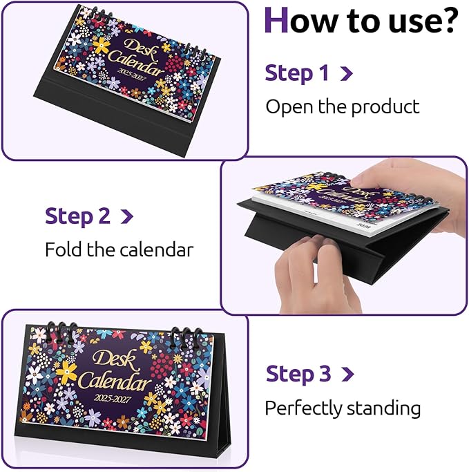 KONVINIT Desk Calendar 2025-2026, 6.3" x 3.1", 2026 Desk Calendar - Runs From Sep. 2025 Until June. 2027, 24 Months Small Desktop Calendar for School, Home and Office Supplies