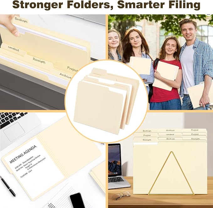 Manilla Folders 8.5 x 11 File Folders Letter Size Manila Folder with 1/3 Cut Tab 100 Pack Paper Folders for Office, School, Home, Business Filing Supplies Made in USA