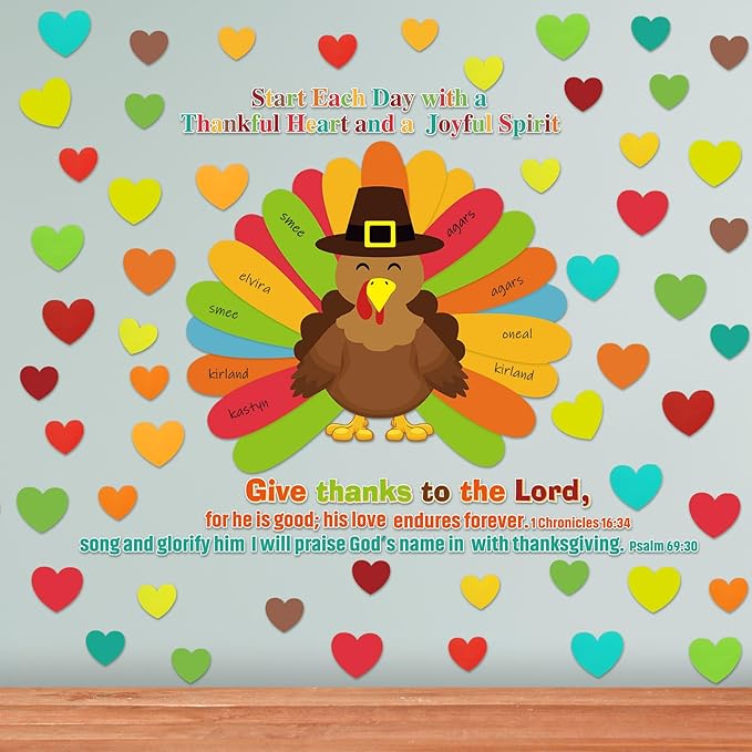 103 Pcs Thanksgiving Turkey Classroom Bulletin Board Decorations Set Give Thanks to The Lord Christian Bulletin Board Turkey Cutouts Craft for Fall Autumn Harvest Religious Classroom Wall Decor