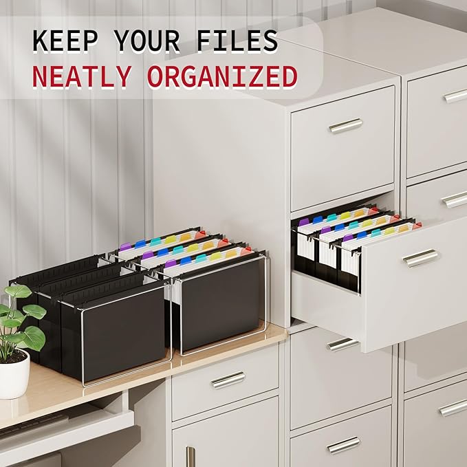 Uquelic Plastic Hanging File Folders Letter Size, 6 Pack Reinforced Heavy Duty Hang Folder with Movable Bright Dividers, Adjustable Tabs, 4" File Organizer for Filing Cabinet, School, Office