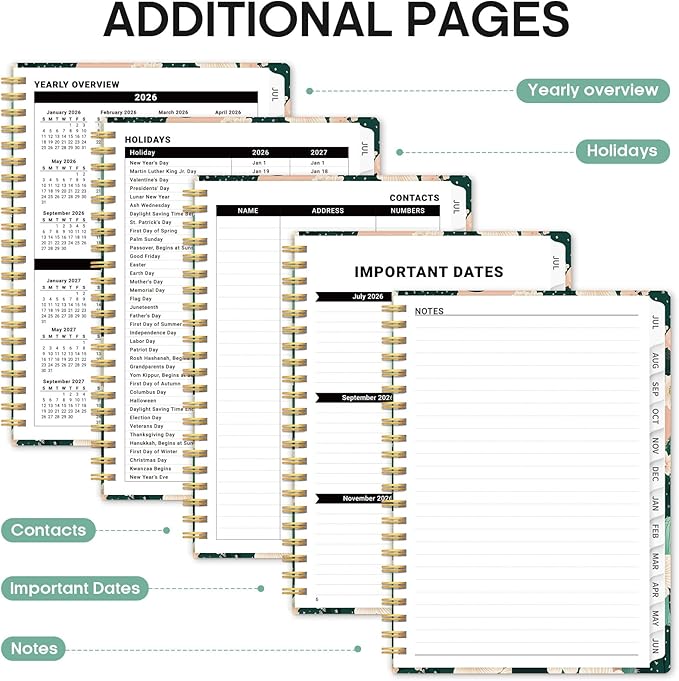 Planner 2026-2027, Academic Monthly and Weekly Calendar Planner for Women, July 2026 - June 2027, Hardcover Pretty Agenda Planner Book with Tabs, Spiral Daily Organizer for School Office Home Supplies, 6.3" x 8.5" - Desert Garden