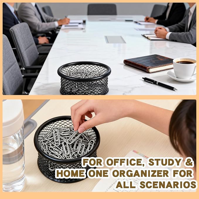 2 Pcs Paper Clip Holder Mesh Desk Organizer with Pen Tray Binder Clips Dispenser Sturdy Metal Storage Tray for Office Desktop Accessories Organizing Paperclips Pens and Small Supplies