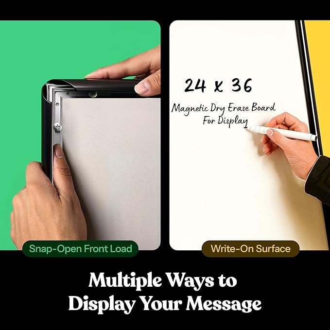 T-SIGN Sidewalk Sign for Indoor & Outdoor Sign - Open Aluminum A Frame Sign Poster Board 24x36 Inches, White Dry Erase Surface - Heavy Duty Double Sided Sandwich Board, Street Advertising Sign Board