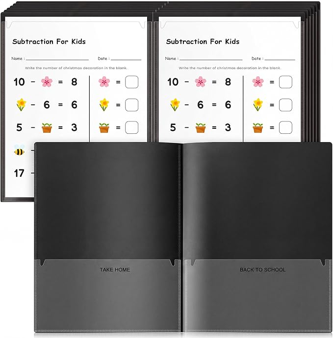 Henoyso 24 Pcs Take Home Folder Heavy Duty 2 Clear Front Pockets and 2 Inside Pockets Homework Folders for School Students Parent Teacher Classroom Communication (Black)