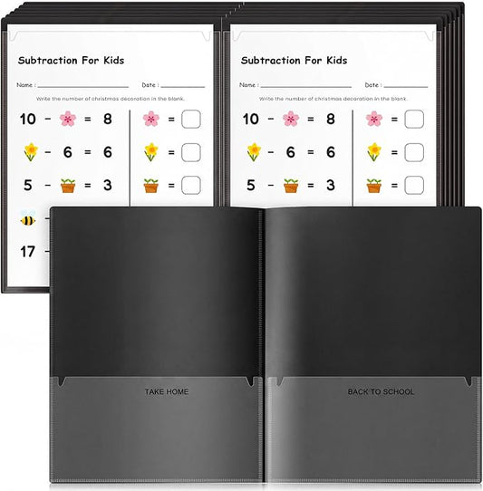 Henoyso 24 Pcs Take Home Folder Heavy Duty 2 Clear Front Pockets and 2 Inside Pockets Homework Folders for School Students Parent Teacher Classroom Communication (Black)