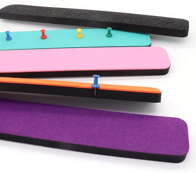 Felt Bulletin Board Bar Strip 0.5 Inch Thick Self-Adhesive Pin Board Bar 13 Inch in Length with 14 Pushpins, 5 Colors Bars