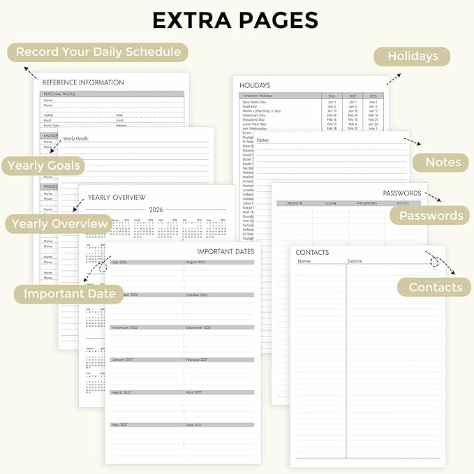 SKYDUE Appointment Book 2026-2027, Academic Hourly Planner from July 2026 - June 2027, 8.5" x 11" Weekly & Monthly Schedule Planner with 15-Minute Interval- Perfect for Daily Planning Creamy Oatmeal