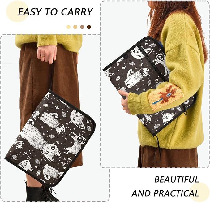 Witch's Cat Expanding Accordion File Folder with 13 Pockets and Zipper Closure