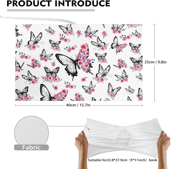 Dreaweet Butterfly and Rose Print Book Covers for Textbooks Hardcover Books,Elegant Paperback Book Cover Protector Stretchable Washable Book Sleeves for Women Book Lover