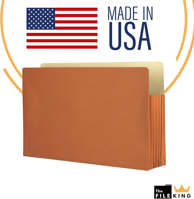 The File King Expanding Accordion File Folder - Legal Size 8½” x 14” | 3.5” Expansion, 50 Pack | Straight Cut Tab | Holds Thick Case Files | Law, Accounting & Business Filing Organizer | Made in USA
