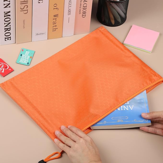 12pcs Zipper Pouch with Labels, Waterproof Pencil Storage Bags for Office Supplies Travel Accessories, A4 Size, 12 Colors