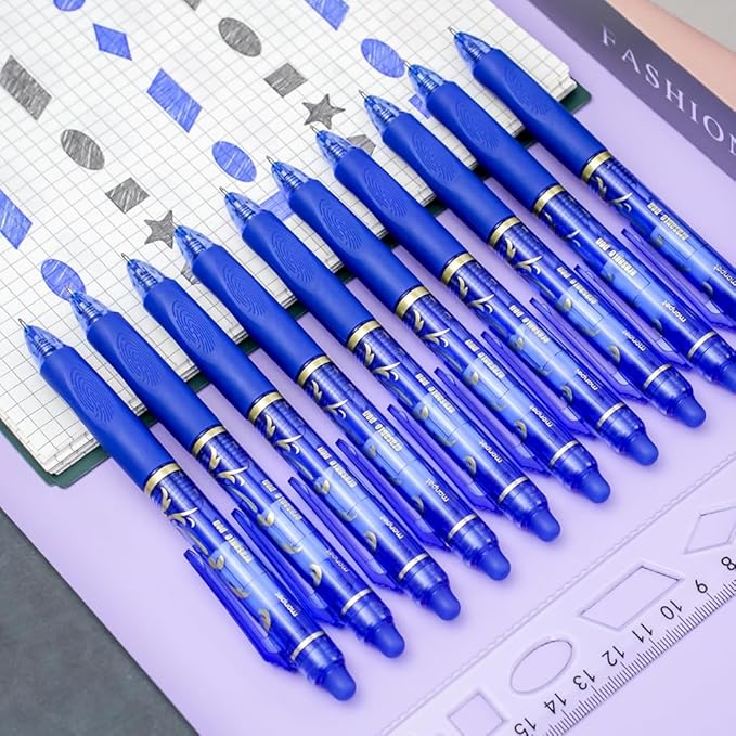 10Pcs Erasable Gel Pens, 0.5mm Retractable Quick Dry Fine Point Blue Ink Pens, Smooth Writing Multicolor Pens for Journaling, Coloring, Drawing, Doodling, Note Taking