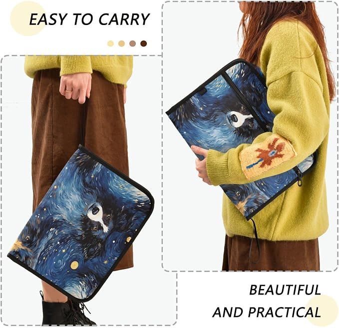 ALAZA Starry Night Dog 13 Pocket Expanding File Folder with Labels, Accordion File Folder File Organizer Letter A4 Paper for Office School Student