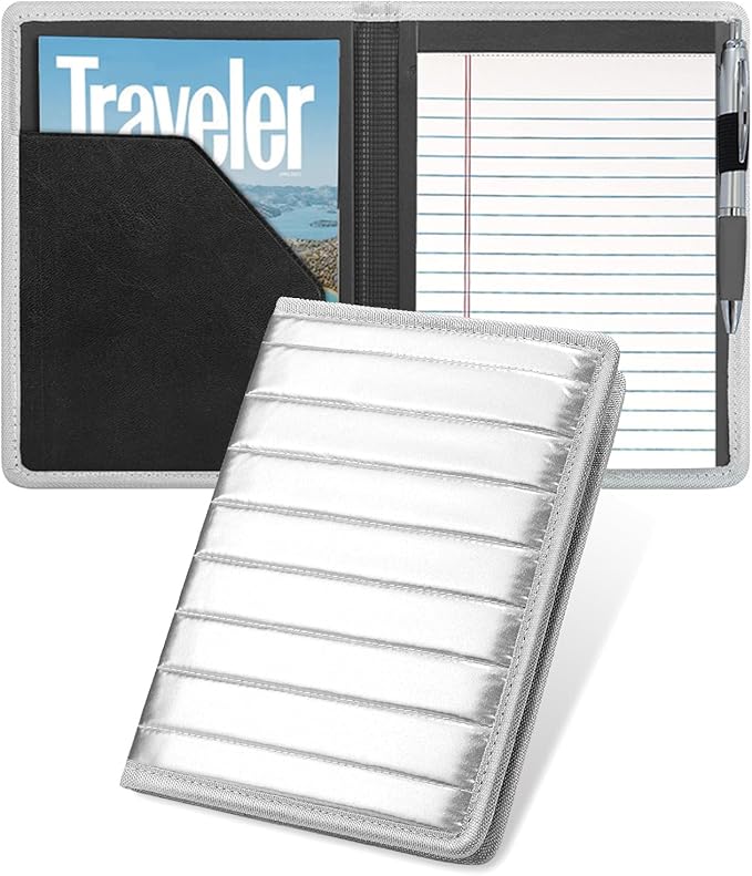 Classic Padfolio/Junior Portfolio Folder Case, Business A5 Binder Organizer Notepad for Men Women, 5 x 8 Writing Pad Included, Silver