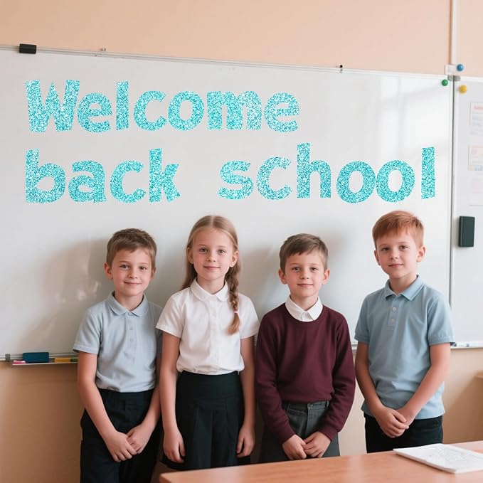 Glitter Bulletin Board Letters for Classroom Numbers Alphabet Poster Board Letters with Adhesive Dots Punctuation Symbols Cutout Bulletin Display School (Light Blue
