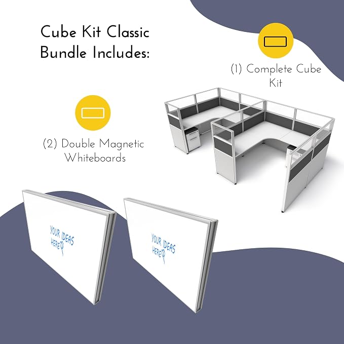 SUNLINE Office Cubicle - Modular Office Cubicle System with 7 Layout Options, Adjustable Panels, Wall Partitions, Drawers and 2 Magnetic Whiteboards, Customizable U and L Shaped Desk - Charcoal