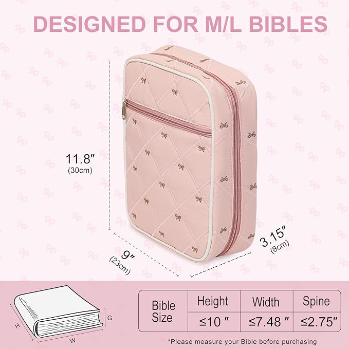 Pink Bible Bags for Women Organizer with Study Supplies Accessories, Quilted Bible Cover Case for Women Carrying Case for Girls Book Case Purse with Bible Stuff