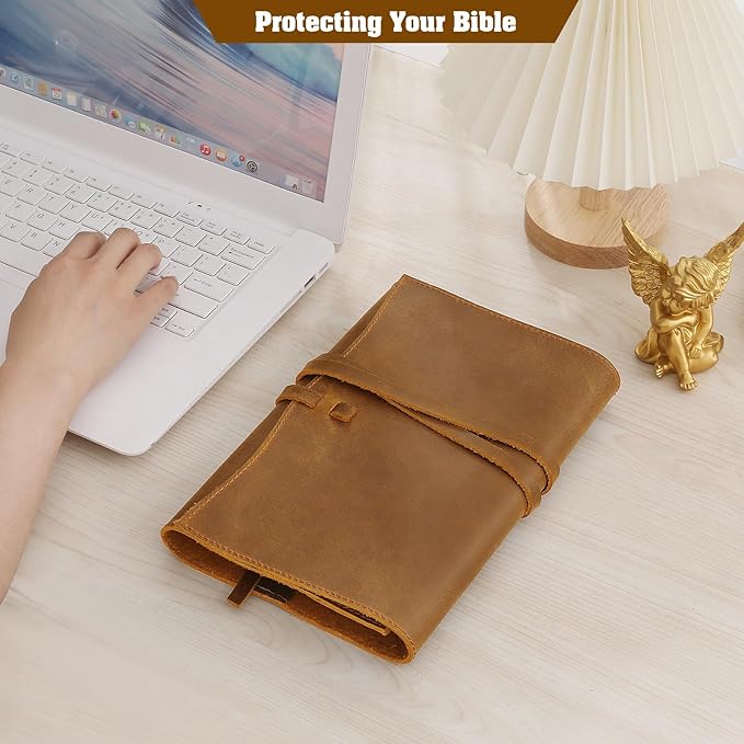 Jack&Chris Leather Bible Cover, Leather Book Cover for Men and Women, Bible Holder Strap Bible Cover Gifts, JC61-7M