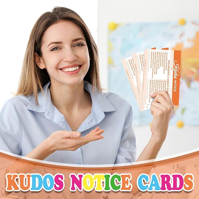 Motiskyy 200 Count Kudos Cards Positive Shout out Cards for Staff Teachers Students Employees Office Appreciation Yellow Recognition Reward Card for Class School or Work Bulletin Board