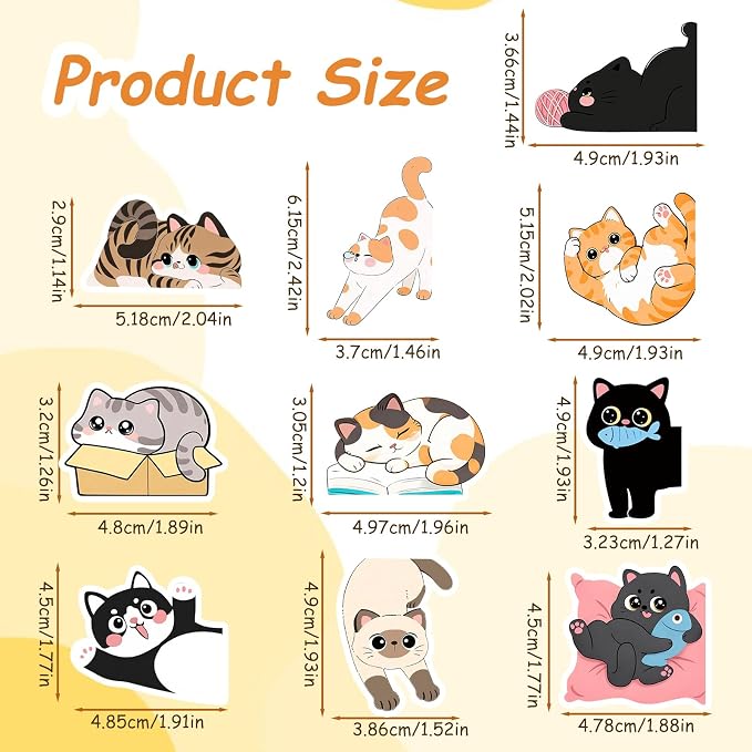 TenKa 10 Pcs Magnetic Bookmarks Cute Cat Bookmarks, Bookish Gifts for Book Lovers Women Readers, Kawaii Magnet Book Markers Reading Accessories Cat Themed Gifts for Teachers