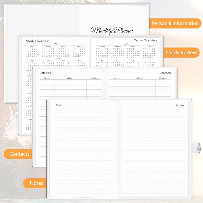 Monthly Planner 2025-2027, Monthly Calendar (July 2025 Until December 2027), 5.9'' x 8.4'', A5 Planner with PVC Cover, Perfect for Office, School Organizing Planning - Beach