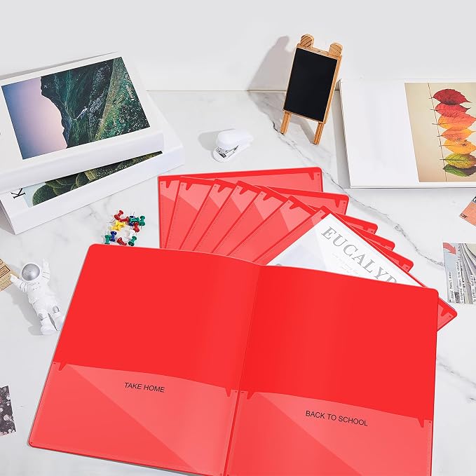 Henoyso 12 Pcs Folders with Pocket School to Home Folder Heavy Duty 2 Pocket Homework Folders with Clear Front Pockets for School Students Parent Teacher Communication (Red)